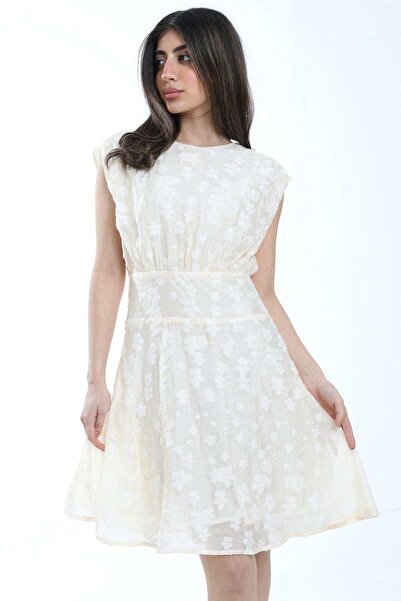 mica فستان مطرز بخصر قصير وأكمام قصيرة للنساء