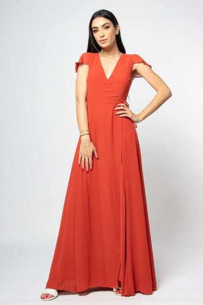 mica فستان طويل مفتوح بفتحة رقبة سبعة وأكمام قصيرة