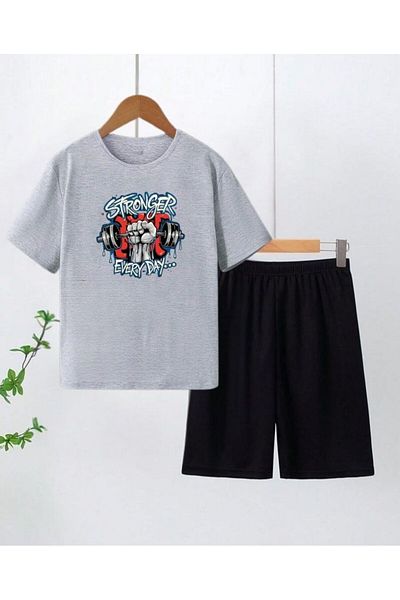 armicem Mixed Print Basic T-Shirt & Capri Boy's Bottom - Top Set