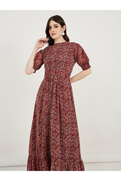 Maxim Creation By Styli Paisley Print Puff Sleeves A-Line Maxi Dress