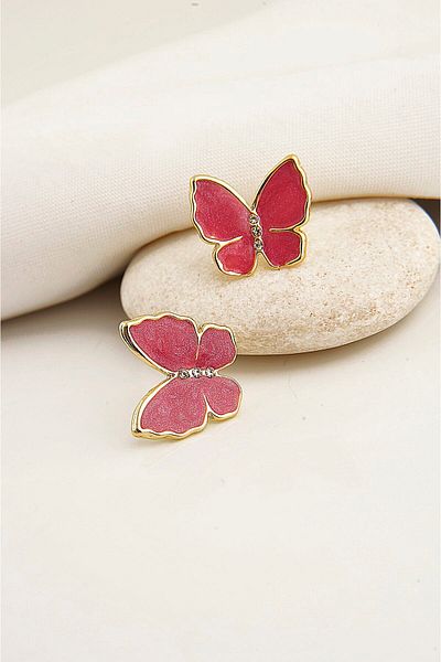 EUROMODA Butterfly Design Pearlescent Enameled Shiny Stone Stud Earrings