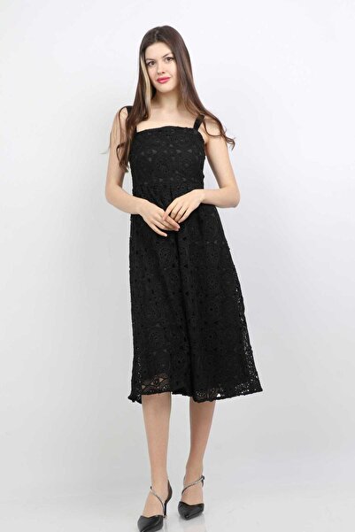 mica Lace Flared Midi Dress with Wide Straps
