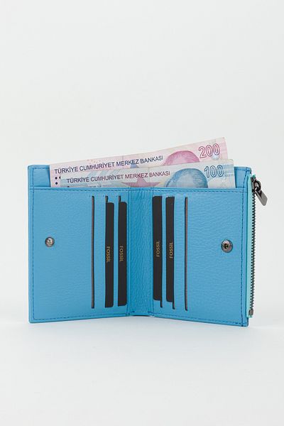 Fossil Boxed Genuine Leather Sky Blue Women's Hand Portfolio Card Holder Wallet