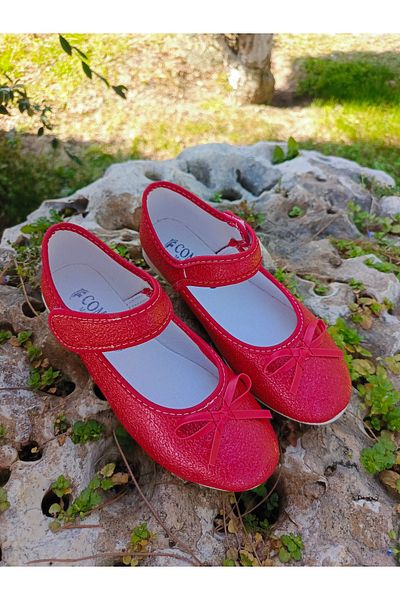 NewOneMall Girl's Bow Detail Velcro Comfortable Orthopedic Sole Ballerina Shoes