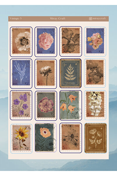 MirayDesign AUTOCOLANT/ALBUM DE COLETAȚI CU TEMĂ VINTAGE, 12*17 CM, PENTRU BULLET JOURNAL, PLANIFICATOR, AGENDĂ, CADER