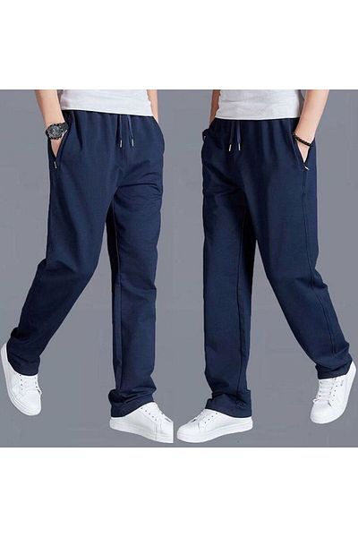 THE WHITE Men's Navy Blue Color Baggy Relaxed Cut Straight Leg Sweatpants
