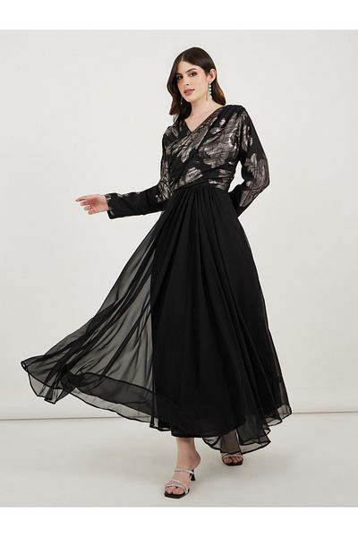 Maxim Creation By Styli Foil Panel Print Draped Maxi Dress