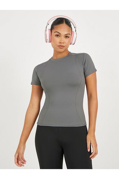 Styli Stitch Detail Fitted Short Sleeve Top