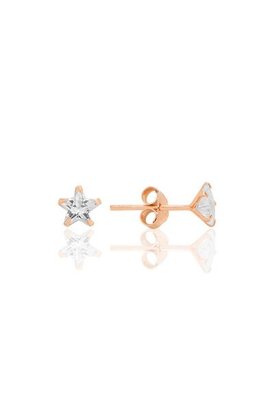 Söğütlü Silver Gümüş zirkon taşlı, rose, yıldız kesim 5 mm tektaş küpe SGTL12737ROSE