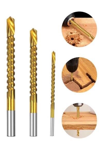 REKOTOOLS -3 Parça Freze Matkap Uç Set Ahşap Tahta Delme Kanal Açma