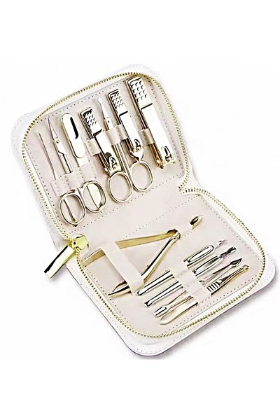 newnet Gold-212 Professional with Bag Stainless Steel Manicure&Pedicure Nail Set 12 Pieces Gold Color