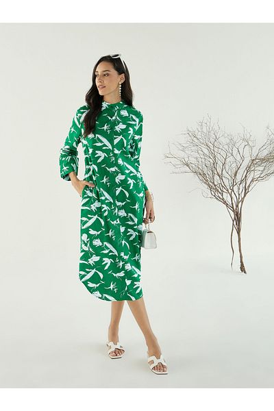 Sassafras By Styli Floral Print Shirt Midi Dress with Side Pocket