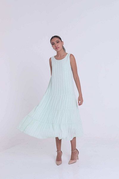 mica Striped Long Wide Midi Dress Without Sleeves
