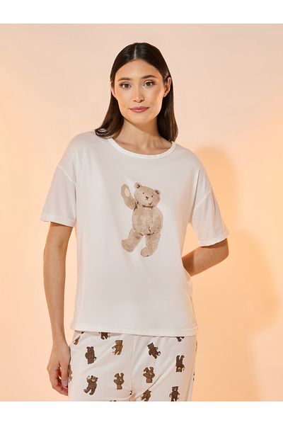 Styli Bear Print Short Sleeves T-Shirt & Pyjama Set