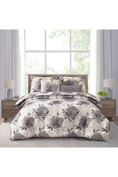 Orange Bed & Bath طقم لحاف مزدوج من ليكسي، 8 قطع، قطن 100% - 274×243 سم - رمادي