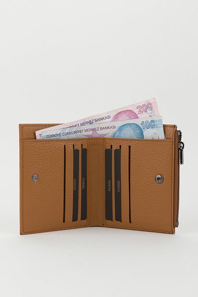 Fossil Boxed Genuine Leather Camel Women's Hand Portfolio Card Holder Wallet