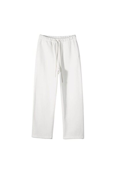 THE WHITE Λευκό ίσιο παντελόνι Unisex επένδυση fleece Άνετο παντελόνι με χαλαρή εφαρμογή