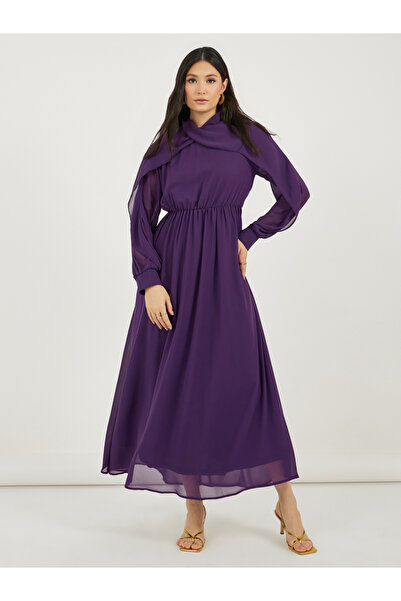Styli High Neck Draped Detail A-Line Maxi Dress
