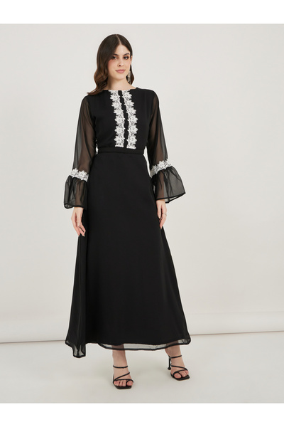 Maxim Creation By Styli Flower Lace Insert Bell Sleeve Maxi Dress