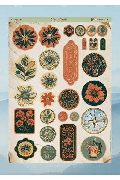 MirayDesign AUTOCOLANT/ALBUM DE COLETAȚI CU TEMĂ VINTAGE, 12*17 CM, PENTRU BULLET JOURNAL, PLANIFICATOR, AGENDĂ, CADER