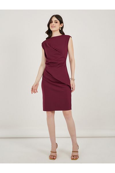 Styli Fold Pleat Sleeveless Sheath Knee Length Dress