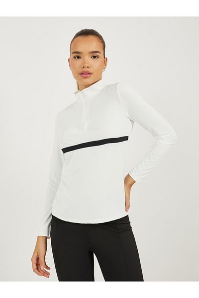Styli Contrast Body Contour Stripe Half Zip Up Top