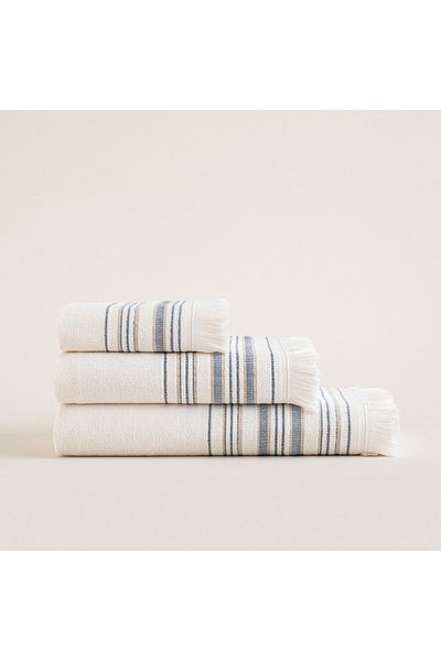 Chakra Derin Bath Towel 100x150 Cm ECRU/MARINE BLUE
