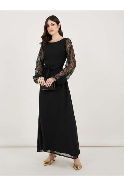 Maxim Creation By Styli Flower Lace Sleeves Insert A-Line Maxi Dress