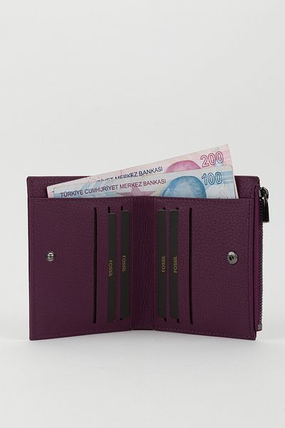 Fossil Boxed Genuine Leather Plum Women's Hand Portfolio Card Holder Wallet