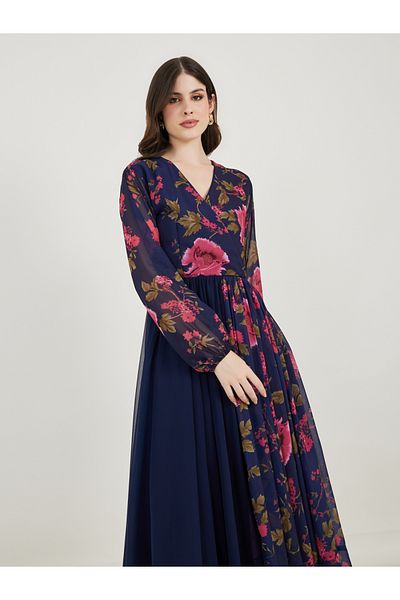 Maxim Creation By Styli Floral Print Pleated Hem Drape Maxi Dress