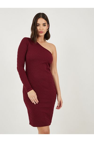 Styli One Shoulder Neck Textured Bodycon Knee Length Dress