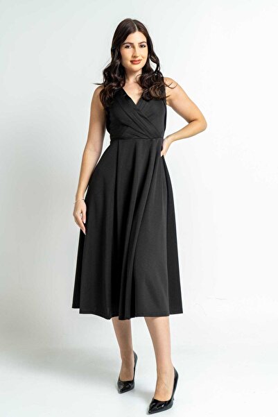 mica Sleeveless Midi Wrap Dress with Pleats