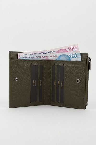 Fossil Boxed Genuine Leather Khaki Women's Hand Portfolio Card Holder Wallet