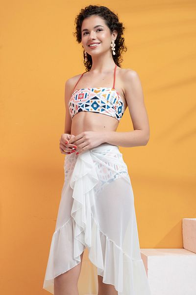 XCLSV Pareo tricotat transparent - Volanat din sifon