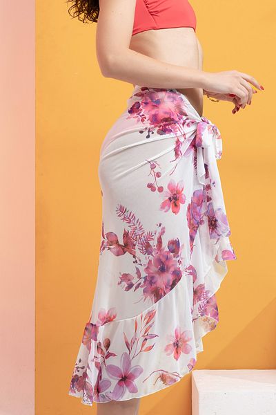 XCLSV Transparent Pareo - Digital Printed, Knitted Chiffon Ruffled