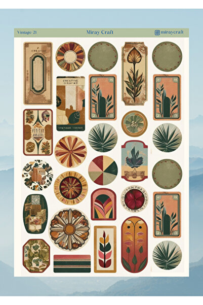 MirayDesign AUTOCOLANT/ALBUM DE COLETAȚI CU TEMĂ VINTAGE, 12*17 CM, PENTRU BULLET JOURNAL, PLANIFICATOR, AGENDĂ, CADER