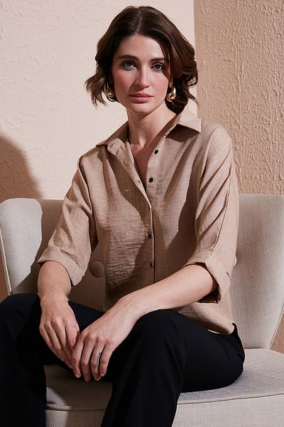 Lela Oversize Fit Front Short Back Long Three Quarter Sleeve Shirt Shirt 5866116