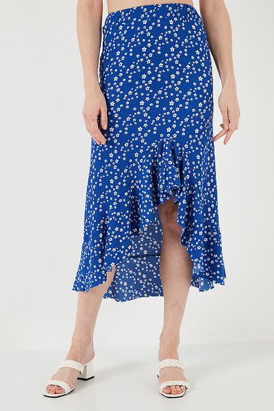 Lela High Waist Midi Floral Print Skirt - Skirt with Flounce and Slit 5869012