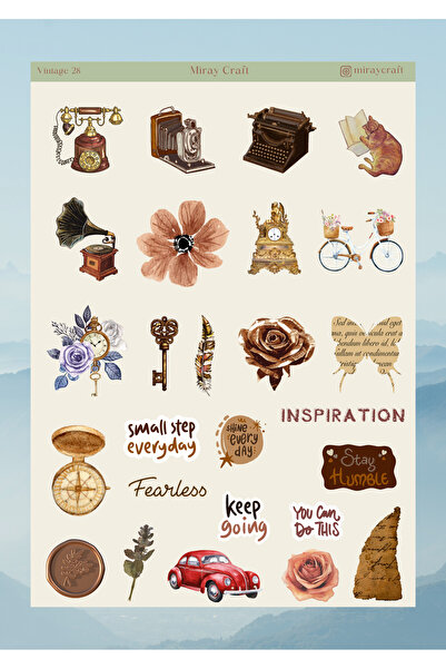 MirayDesign AUTOCOLANT/ALBUM DE COLETAȚI CU TEMĂ VINTAGE, 12*17 CM, PENTRU BULLET JOURNAL, PLANIFICATOR, AGENDĂ, CADER