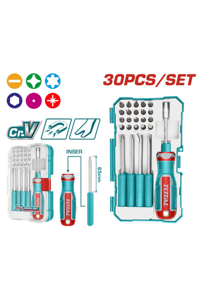 TOTAL 30 Parça Bits Uçlu Tornavida Seti Mıknatıslı Tacsd30306 Nms Hırdavat