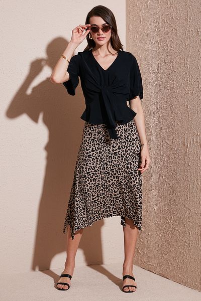Lela Patterned Flounce Midi Skirt 5869010