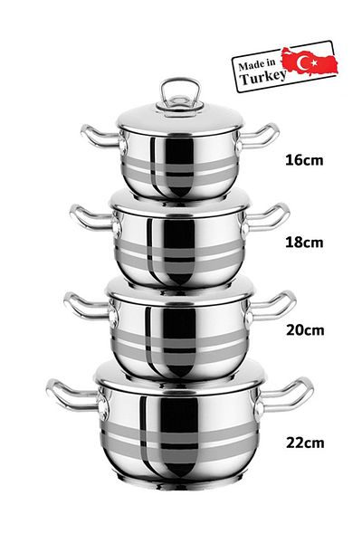 Top Chef 8 Piece Turkish Stainless Steel 18/10  Cookware Set