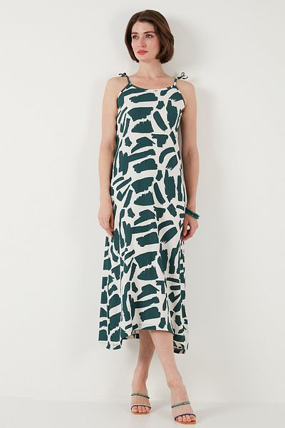 Lela Φόρεμα με μοτίβο Midi Oversize Fit με δεμένο κορδόνι με λαιμόκοψη 5869009