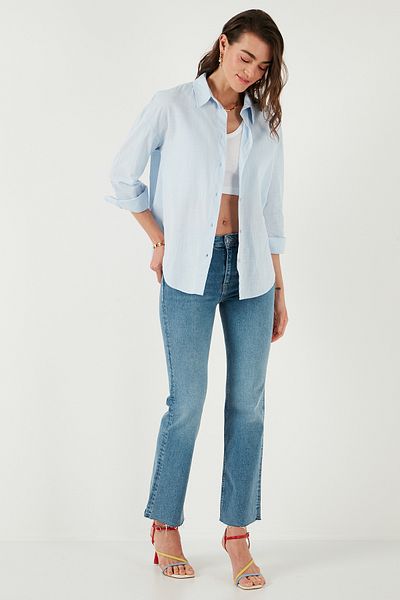 Lela Cămașă solidă cu mânecă lungă, din bumbac, cu croiala normală, CF25S 168305
