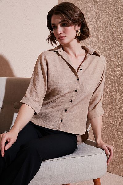 Lela Oversize Fit Front Short Back Long Three Quarter Sleeve Shirt Shirt 5866116
