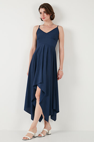 Lela Asimetrik Kesim Regular Fit Midi Boy Askılı V Yaka Elbise ELBİSE 5866131