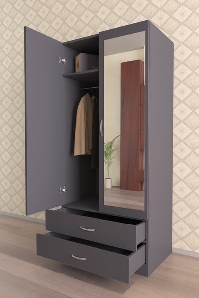 hediye kapında "Alelia" Aynalı Gardırop 5 Raflı Askılı 2 Çekmeceli Elbise Dolabı