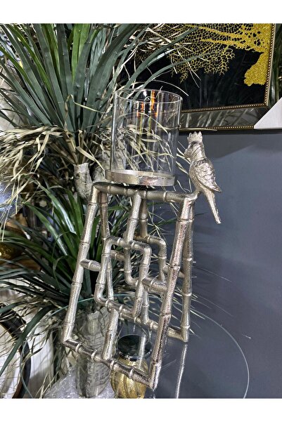 Vitale Papağanlı Gümüş 43 Cm Mumluk Şamdan
