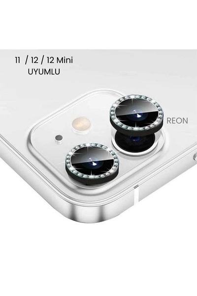 REON Iphone 11/12/12 Mini Uyumlu owski Taşlı Kamera Lens Koruyucu