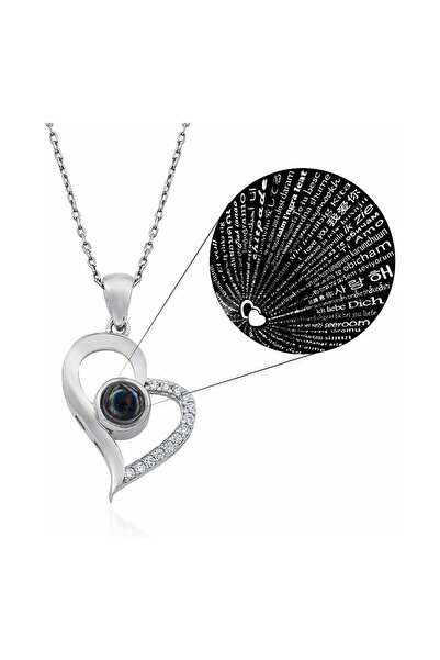 Vipfoni قلادة إسقاط أنا أحبك بحجر الزركون بـ 100 لغة